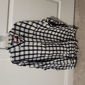 Mens Izod Navy Blue Striped Button Down Large